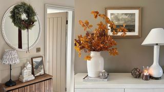 how to style a hallway with seasonal touches on a console table