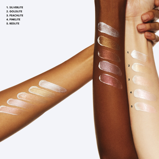 Mac Strobe Cream - an image of three arms with different skin tones with the different shades of mac strobe cream