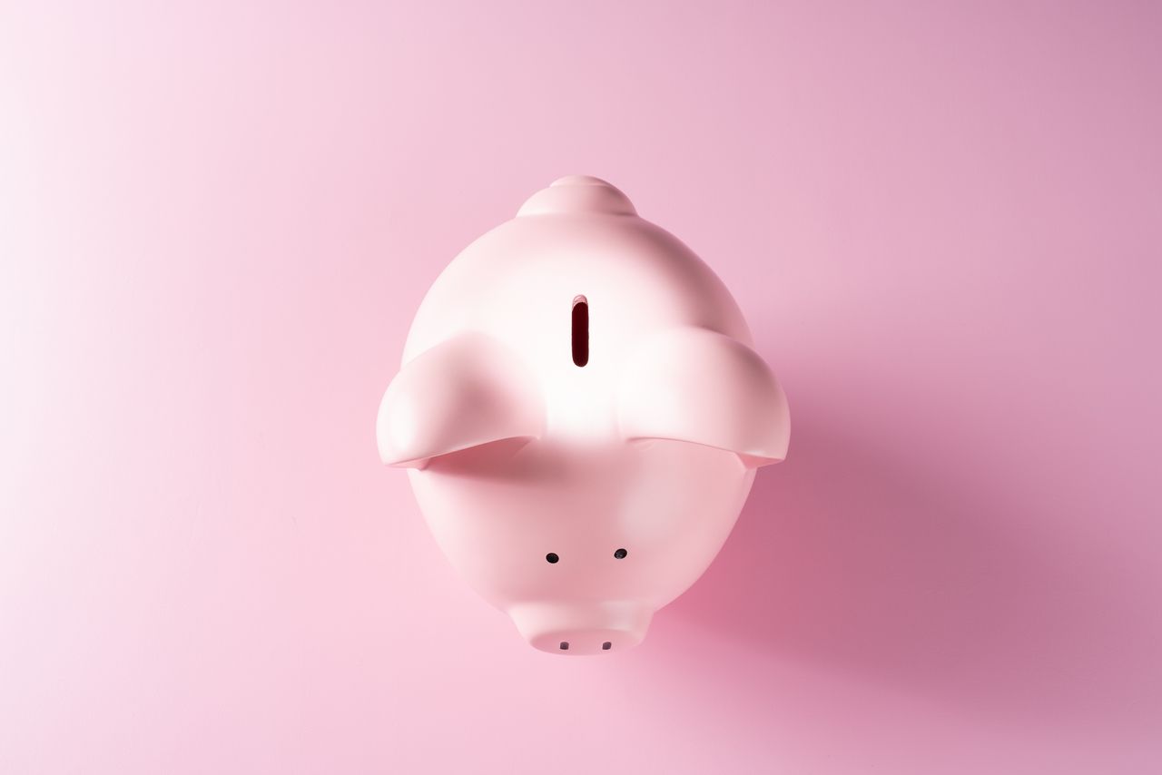 Spotlight Focused on the Coin Slot of a Piggy Bank