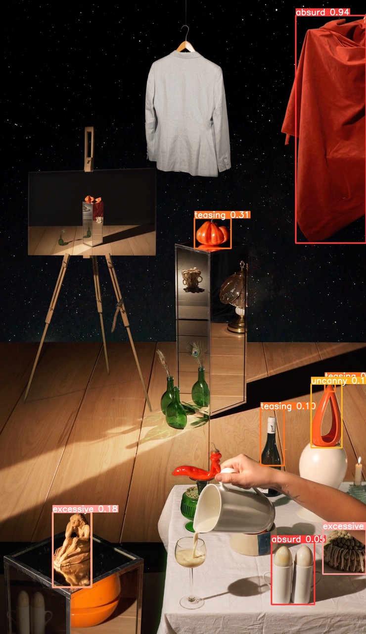 Work by Vera van der Burg, featuring a vignette with annotations on some of the objects