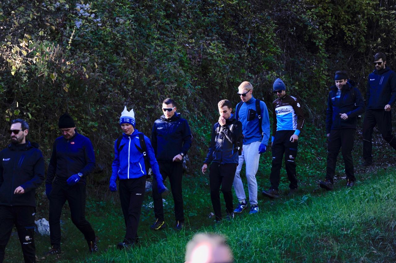 The riders and staff embark on an 11km walk