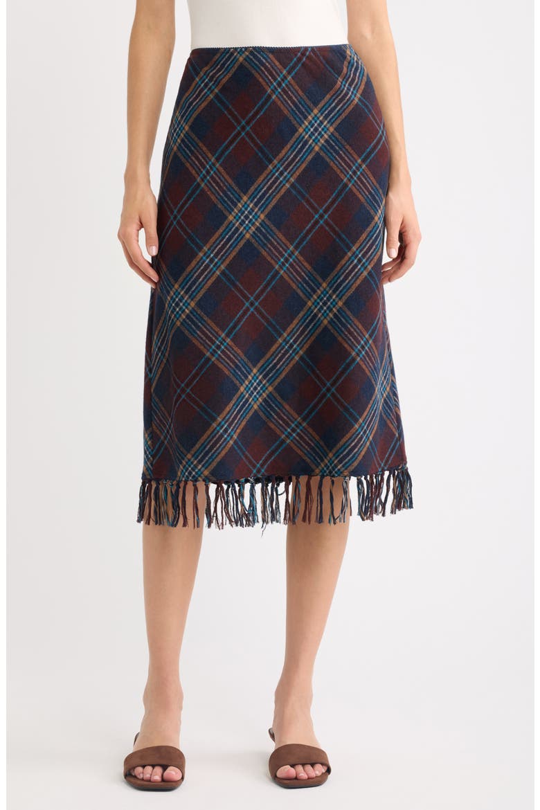 Elowette Plaid Fringe Midi Skirt