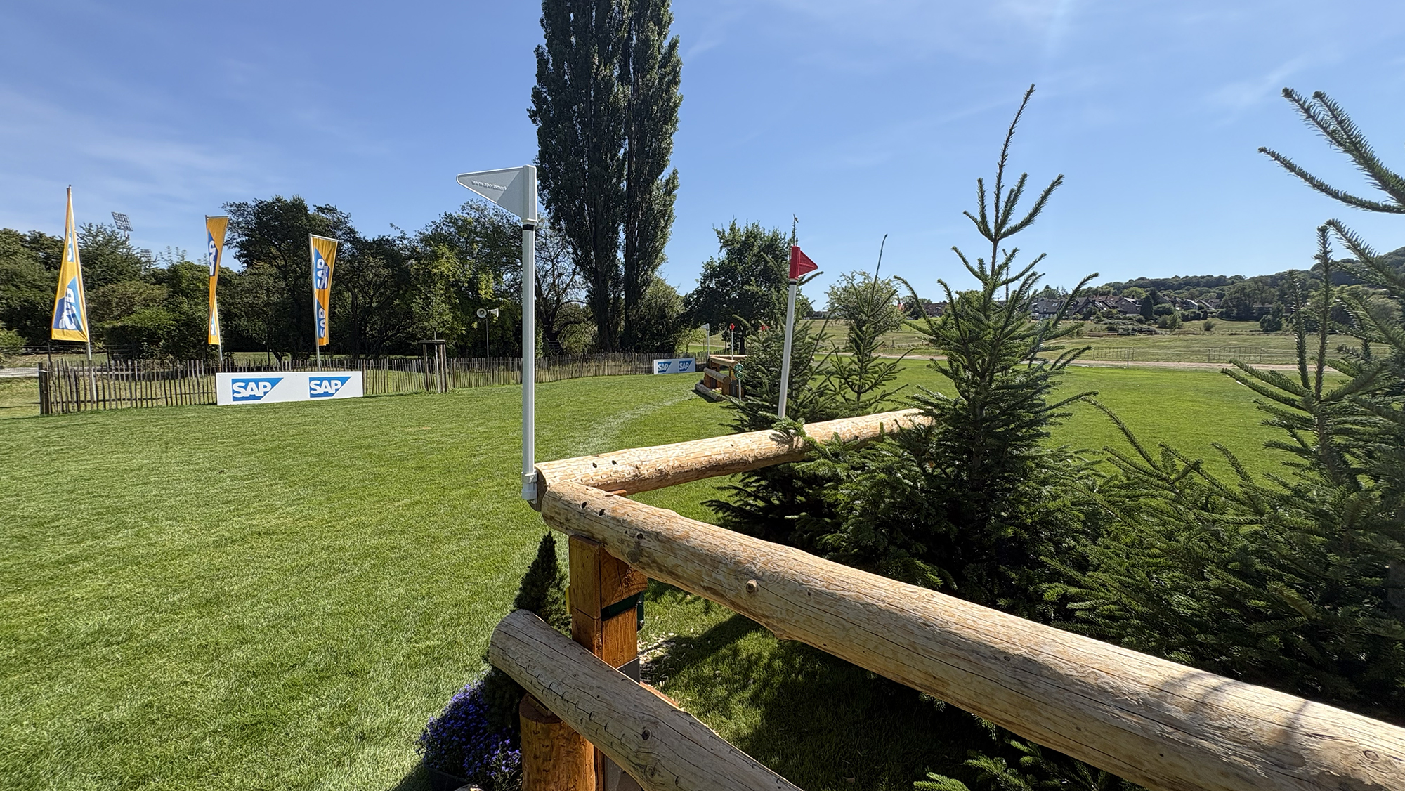 View over a corner fence on the Aachen eventing World Championships cross-country course