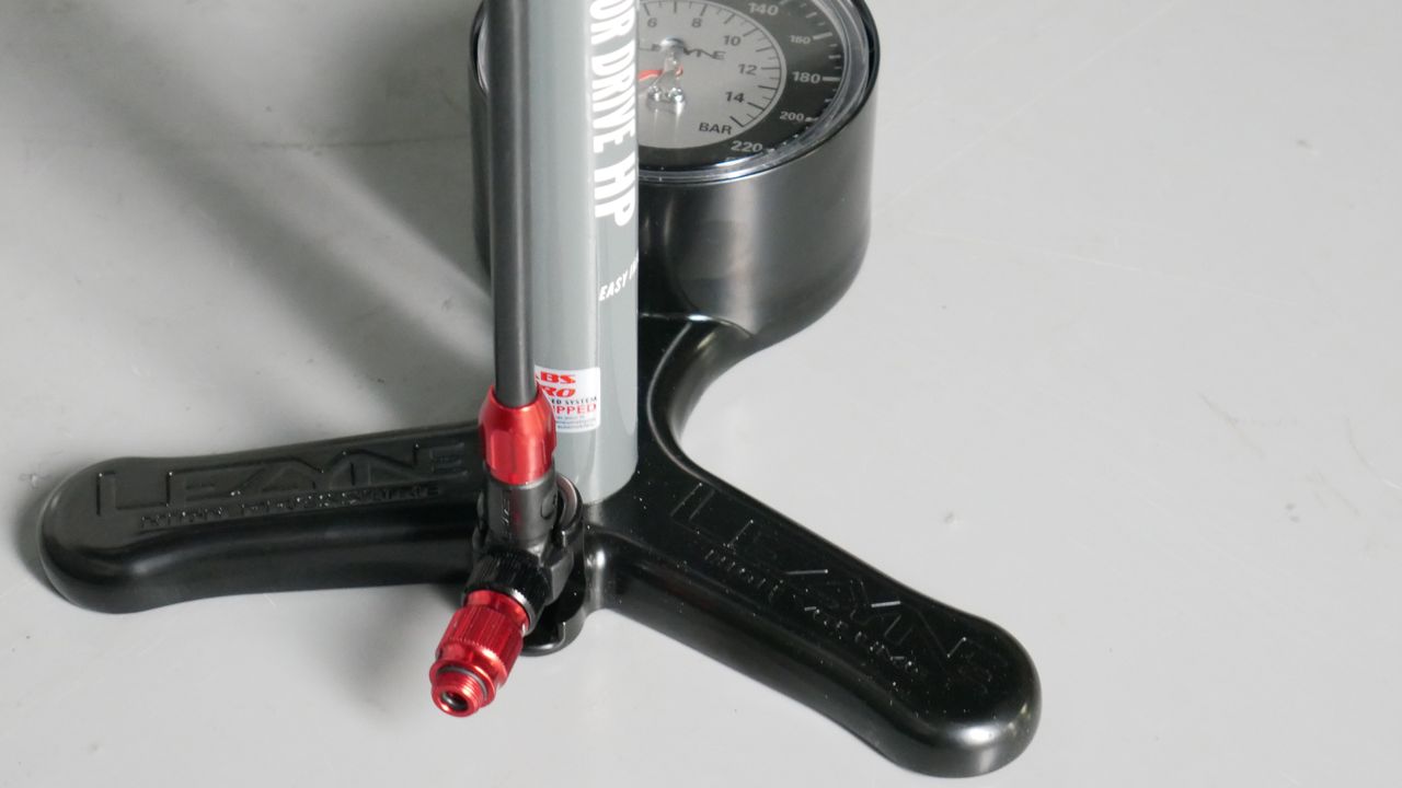 Detailed shot of the Lezyne bike track pumps feet, head and dial