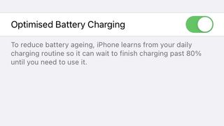 Optimised battery charging in iPhone, screenshot