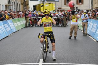CAHORS FRANCE JULY 22 Jonas Vingegaard Rasmussen of Denmark and Team Jumbo Visma Yellow Leader Jersey prior to the 109th Tour de France 2022 Stage 19 a 1883km stage from CastelnauMagnoac to Cahors TDF2022 WorldTour on July 22 2022 in Cahors France Photo by Dario BelingheriGetty Images