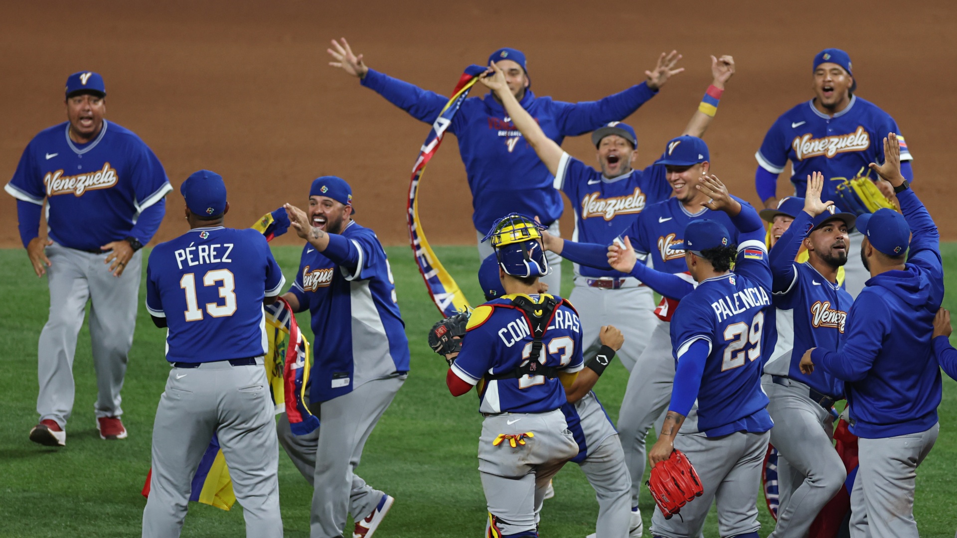 Venezuela celebrating at the 2026 World Baseball Classic