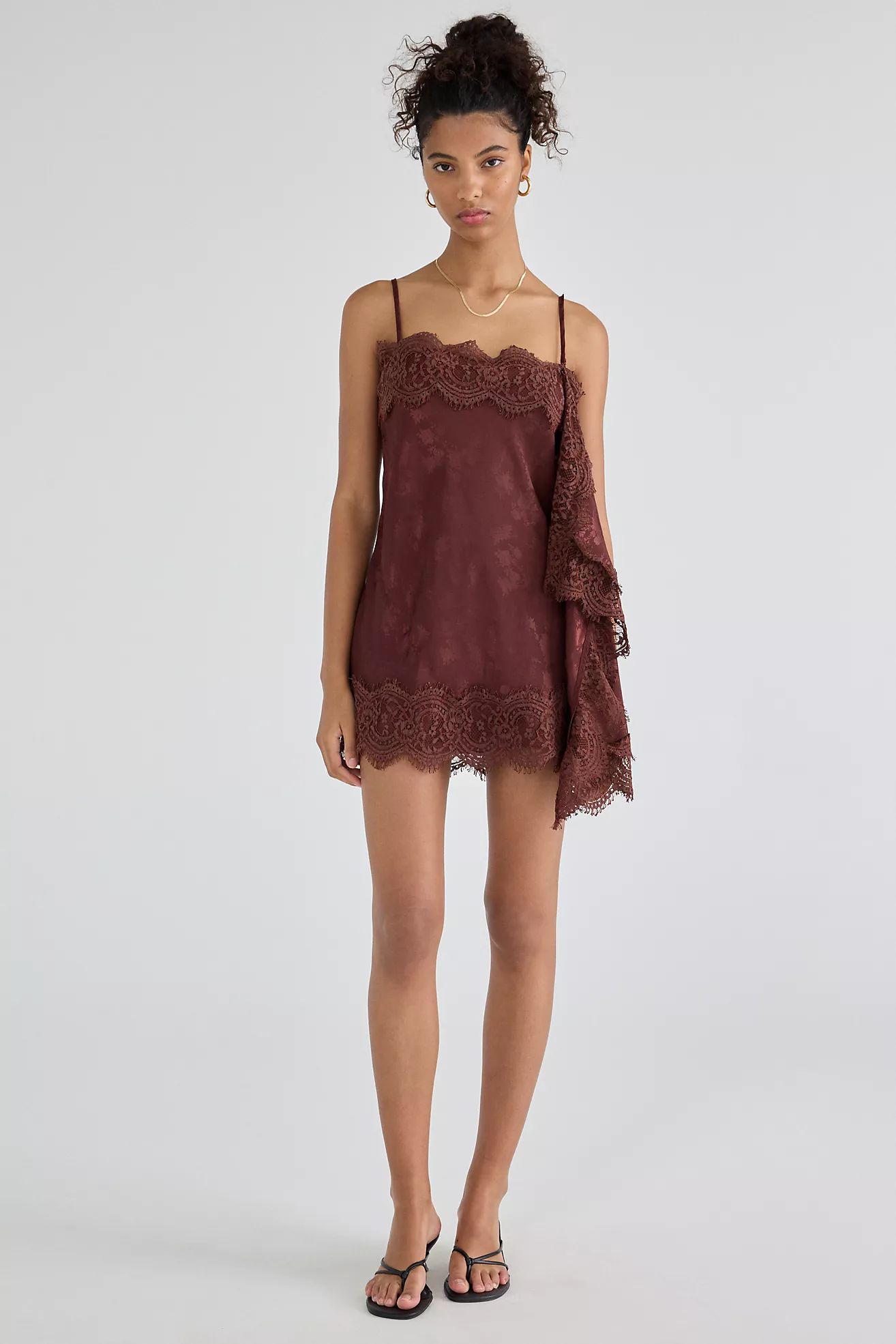 Light Before Dark Fleur Jacquard Satin Lace Trim Mini Dress