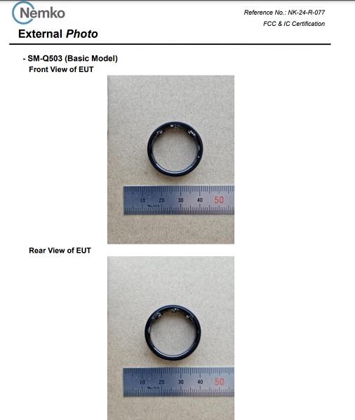 The FCC's listing contains official photos of the Samsung Galaxy Ring in various sizes.