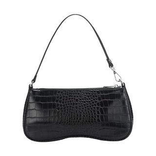 A black, vegan leather crocodile material shoulder handbag.