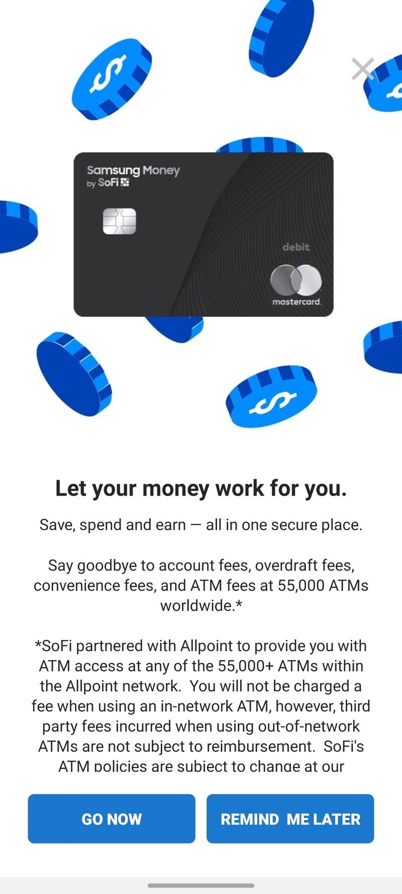 A full-screen ad in Samsung Pay