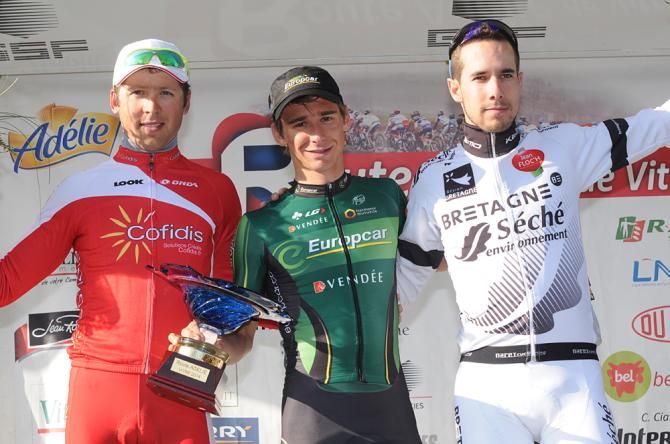 The Route Ad&eacute;lie de Vitr&eacute; podium: Julien Simon, Brian Coquard and Benoit Jarrier