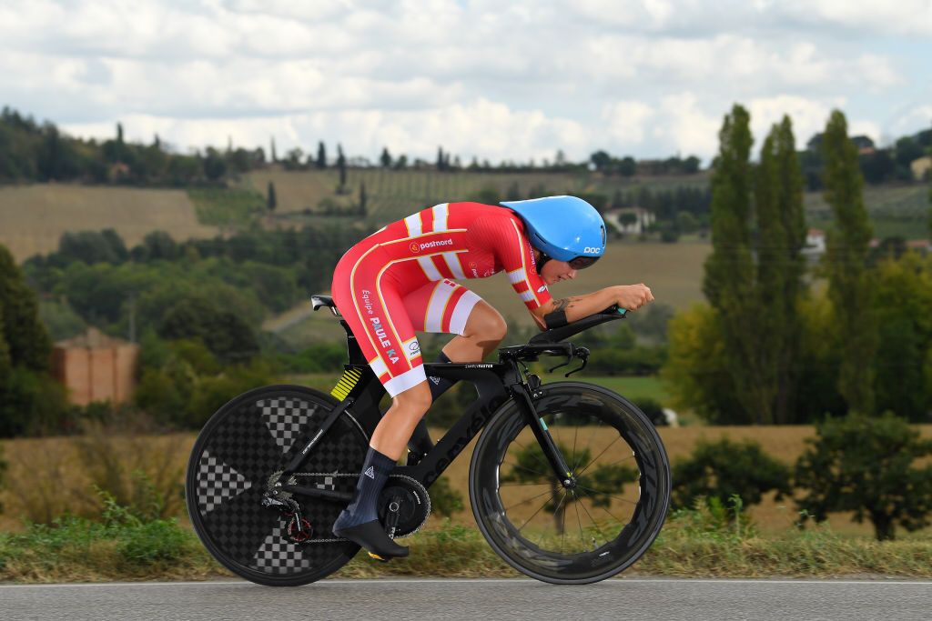 IMOLA ITALY SEPTEMBER 24 Emma Norsgaard Jorgensen of Denmark during the 93rd UCI Road World Championships 2020 Women Elite Individual Time Trial a 317km stage from Imola to Imola ITT ImolaEr2020 Imola2020 on September 24 2020 in Imola Italy Photo by Tim de WaeleGetty Images
