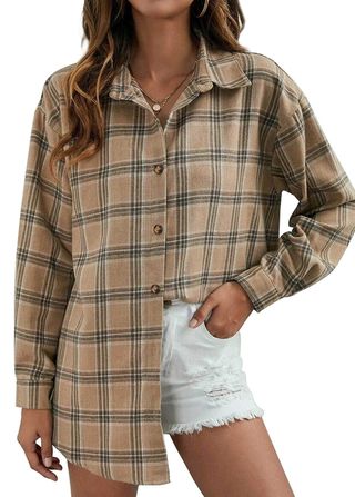 Fantaslook Plaid Flannel Shirts for Women Oversized Long Sleeve Button Down Shirts Blouses Tops