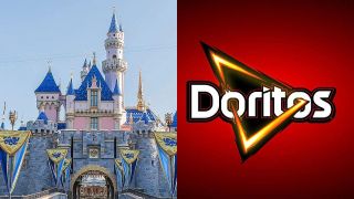 Disneyland castle and modern doritos logo