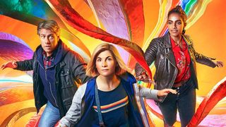 John Bishop, Jodie Whittaker and Mandip Gill in Doctor Who: Flux