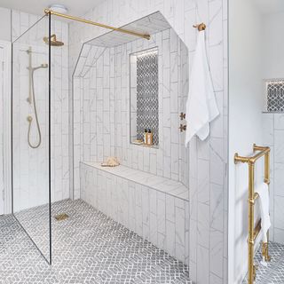 White bathroom with open shower