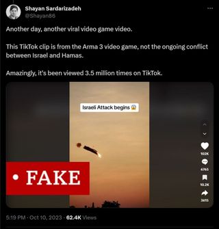 Another day, another viral video game video. This TikTok clip is from the Arma 3 video game, not the ongoing conflict between Israel and Hamas. Amazingly, it's been viewed 3.5 million times on TikTok.