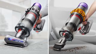 Dyson V11 vs V15 vacuums in handheld mode