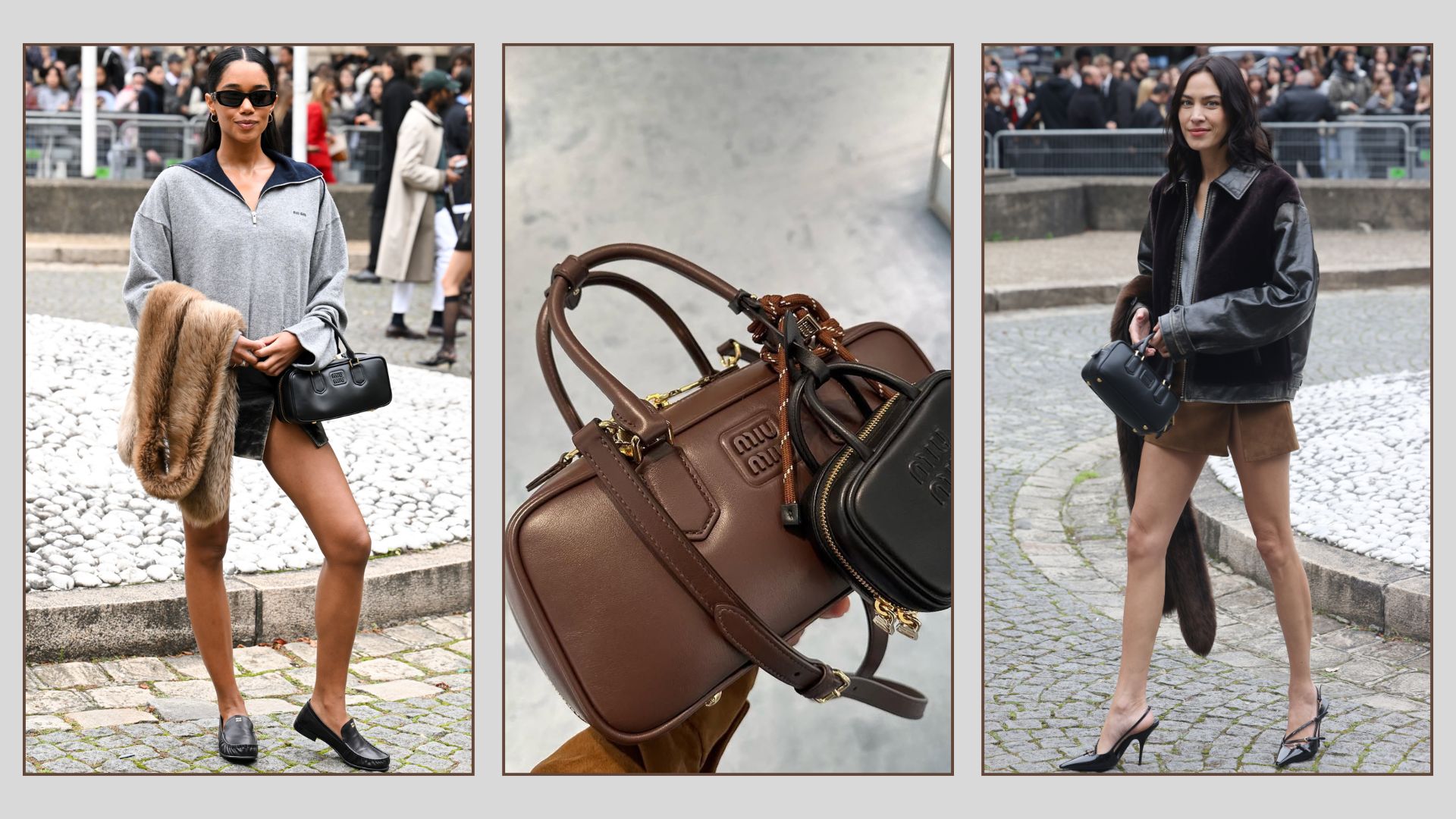Miu Miu Arcadie bag on Laura Harrier, @slipintostyle, Alexa Chung