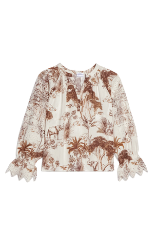 Printed Top with Broderie Anglaise