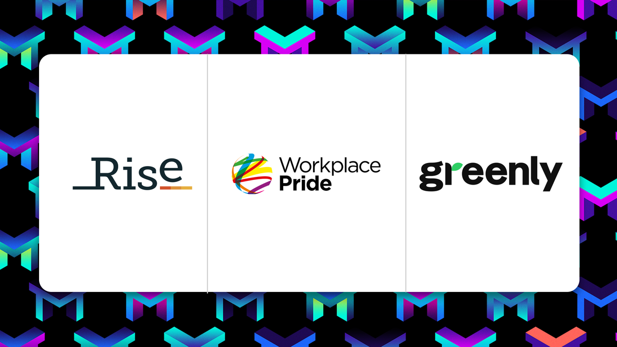 The logos of Rise, Workplace Pride, and Greenly on top of the TMT logos.