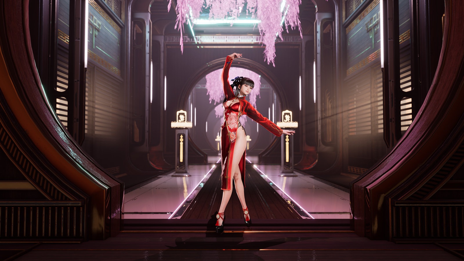 Eve in Stellar Blade wearing a red dress