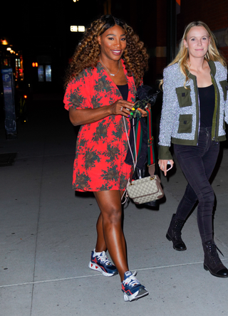 Serena Williams and Caroline Wozniacki are seen at at Candace Swanepoel's birthday party at Zero Bond on October 21, 2021 in New York City