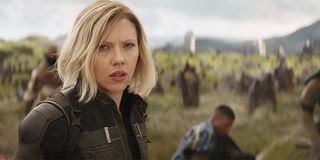 Black Widow thinking 'come on' in the Battle of Wakanda