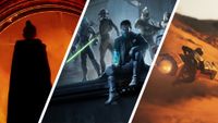 Split image showing three upcoming Star Wars games: Star Wars: Fate of the Old Republic, Star Wars: Zero Company, & Star Wars: Galactic Racer