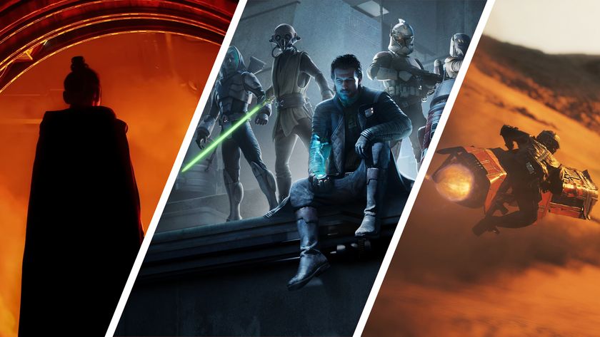 Split image showing three upcoming Star Wars games: Star Wars: Fate of the Old Republic, Star Wars: Zero Company, &amp; Star Wars: Galactic Racer