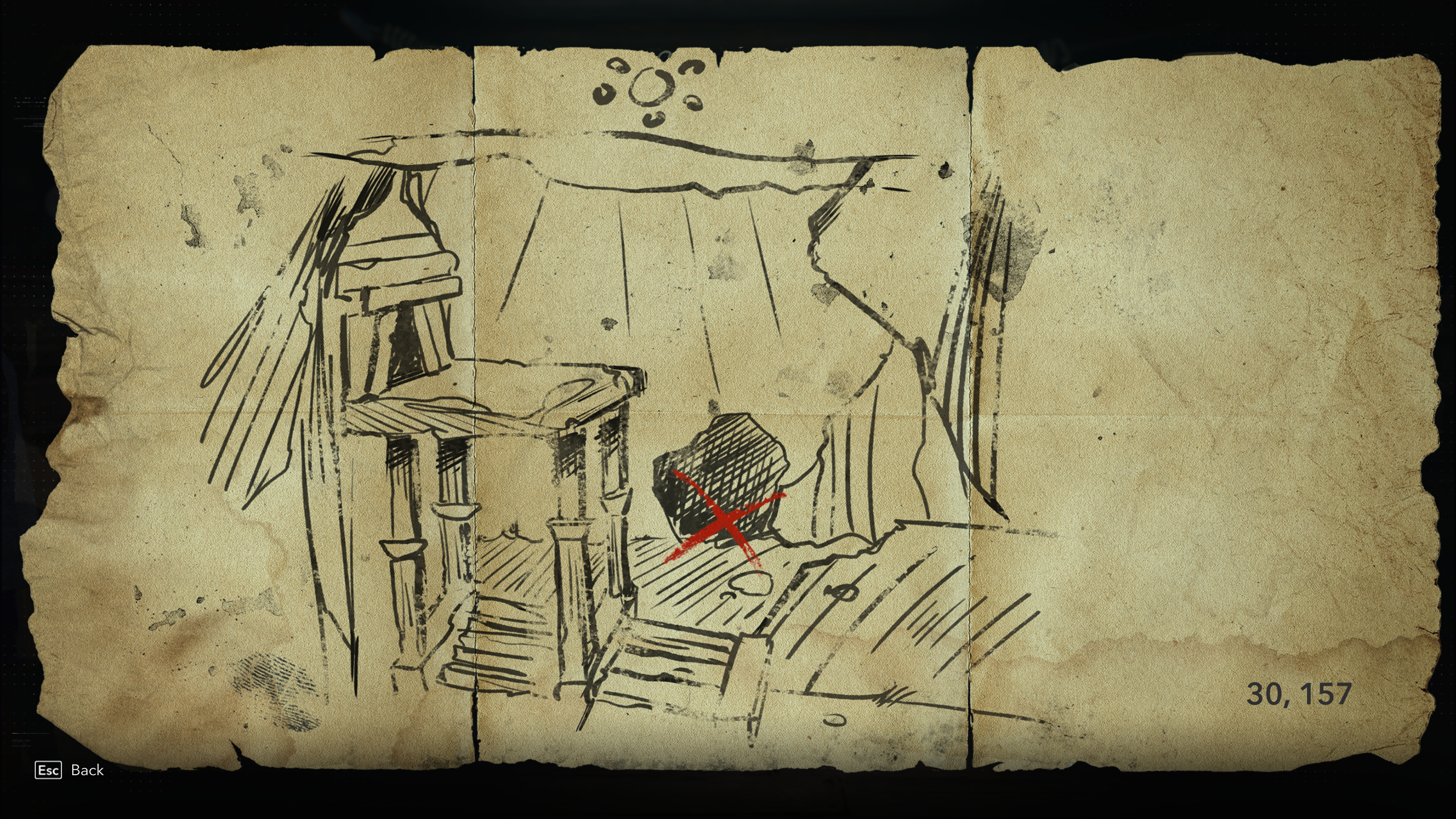 Black Flag treasure maps: A hand-drawn map leading to buried treasure.