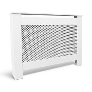 White radiator cover with lattice pattern
