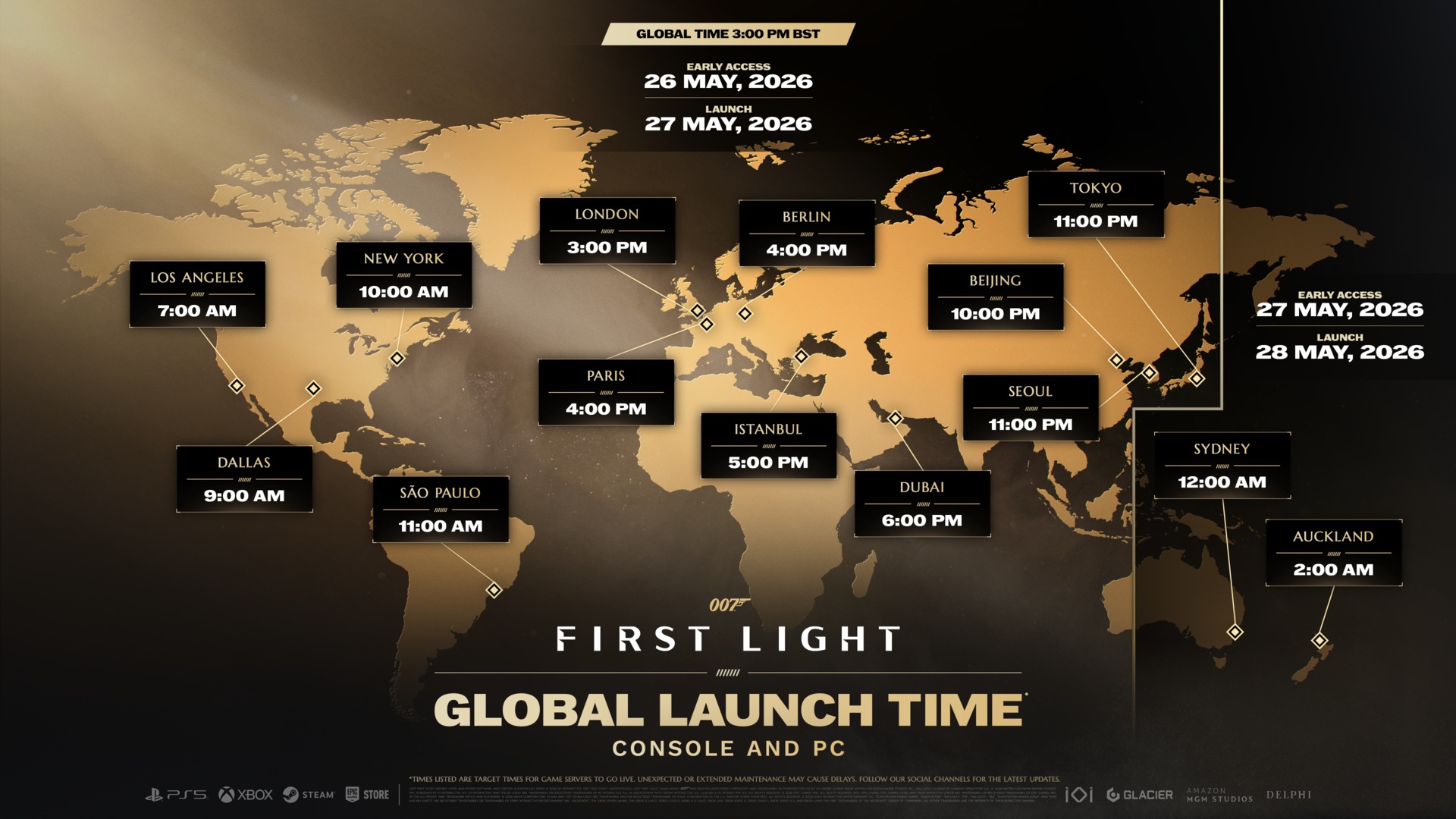 007 First Light - A map of the world that highlights timezones and what time the game launches in each