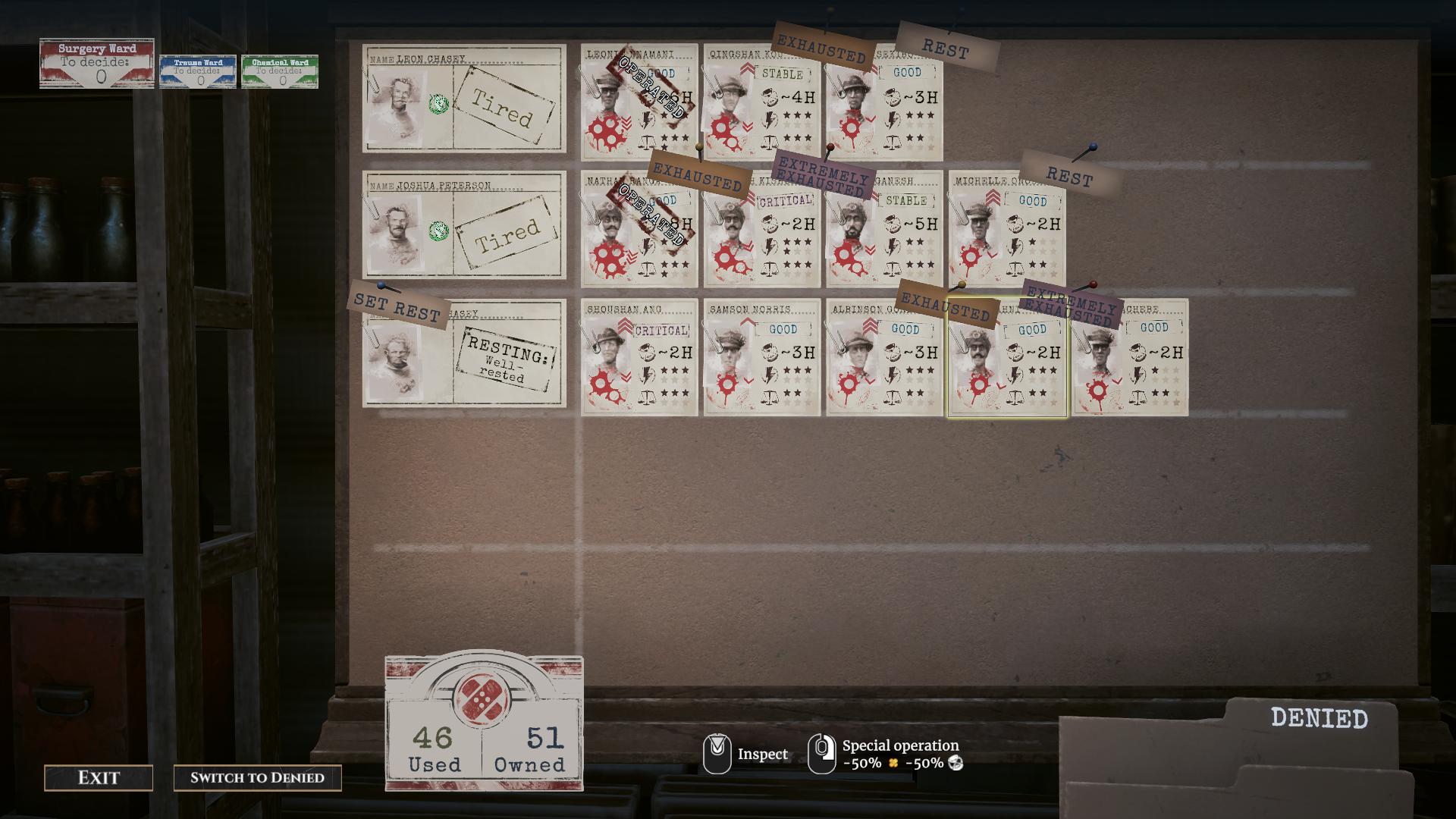 A screenshot of the in tray in War Hospital.
