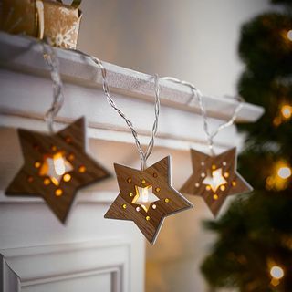 George Home Wooden Star Christmas String Lights Pack of 10