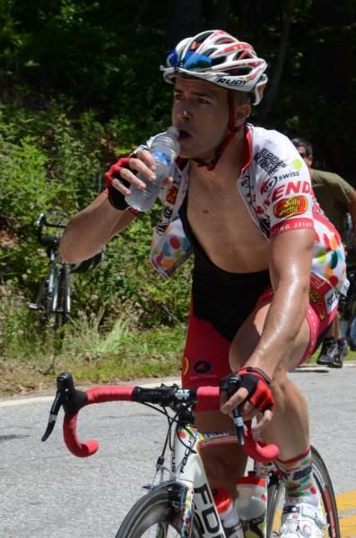 Riders took cold water anywhere they could get it as temperatures went past 90 degrees Fahrenheit.