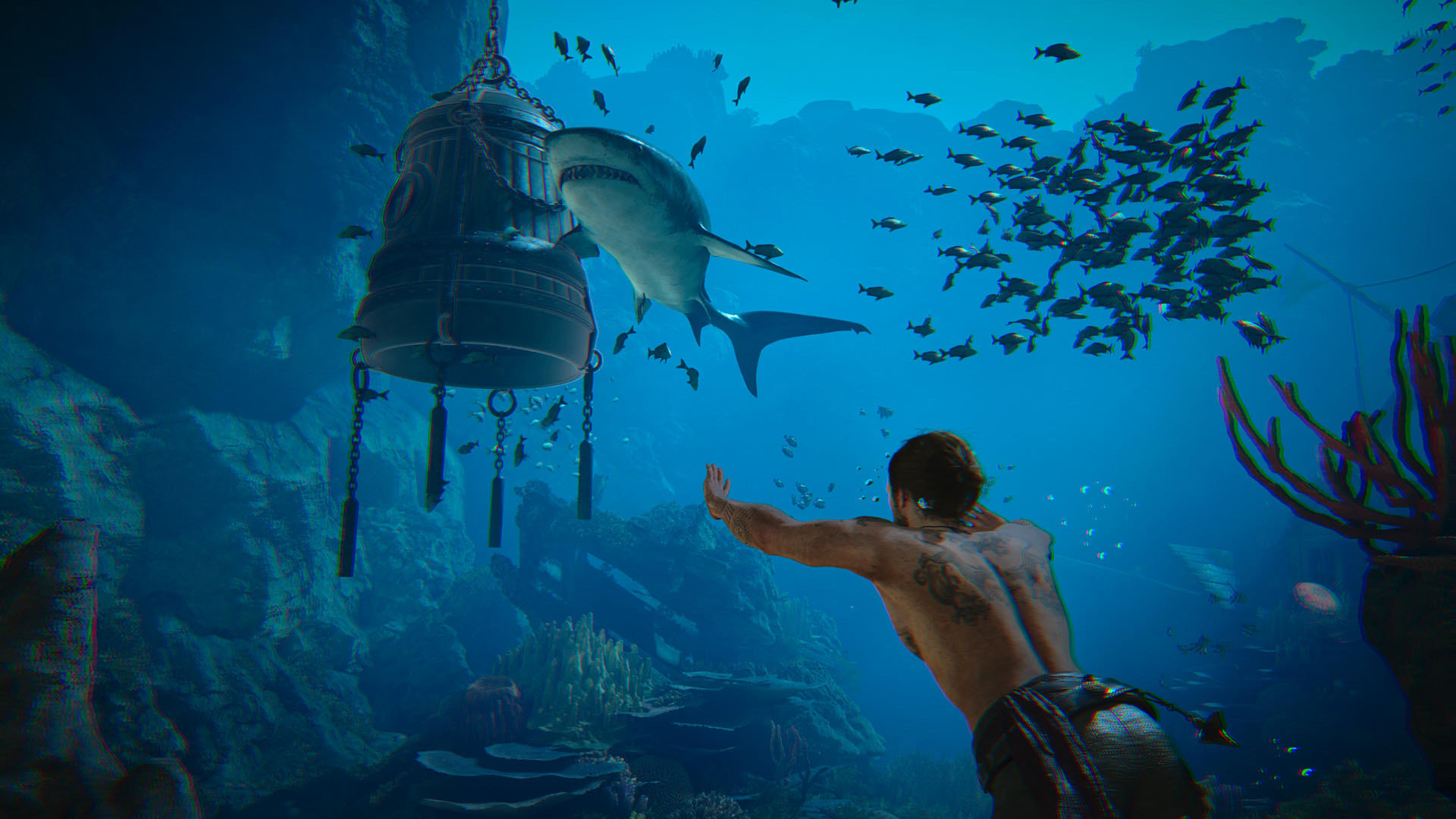 Swimming to a diving bell in Assassin's Creed Black Flag Resynced as sharks and fish swim nearby