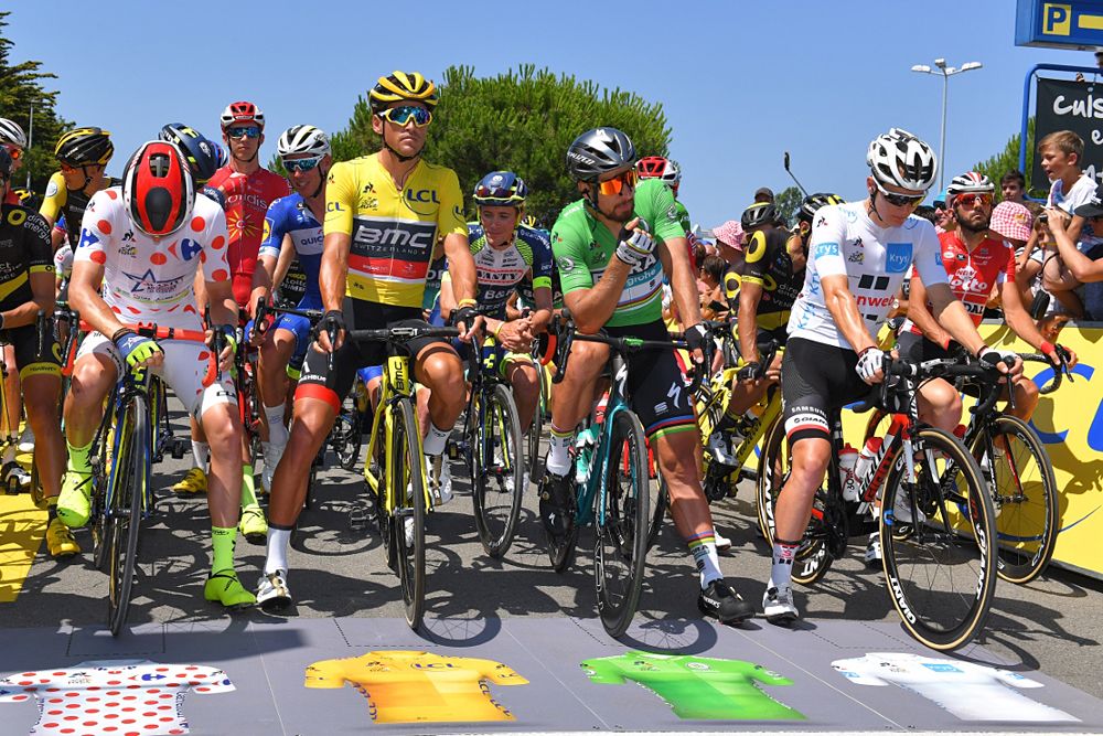 Tour de France overall leader Greg Van Avermaet lines up for the start of stage 4