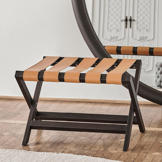 leather and wood luggage rack