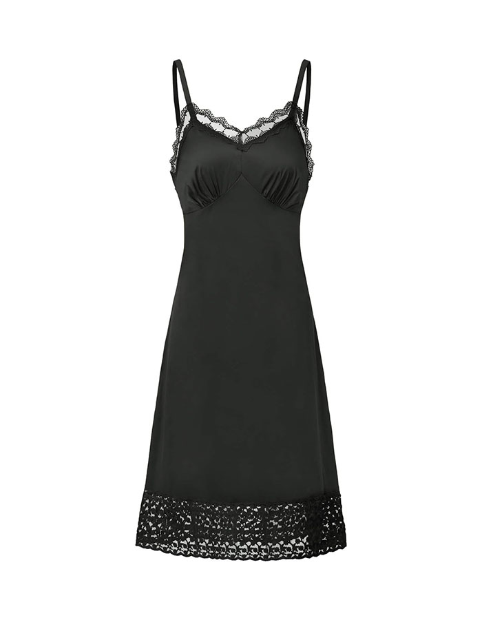 Belle Poque Women's Full Slip Sweet Heart Neck Adjustable Spaghetti Strap Cami Dress Black L