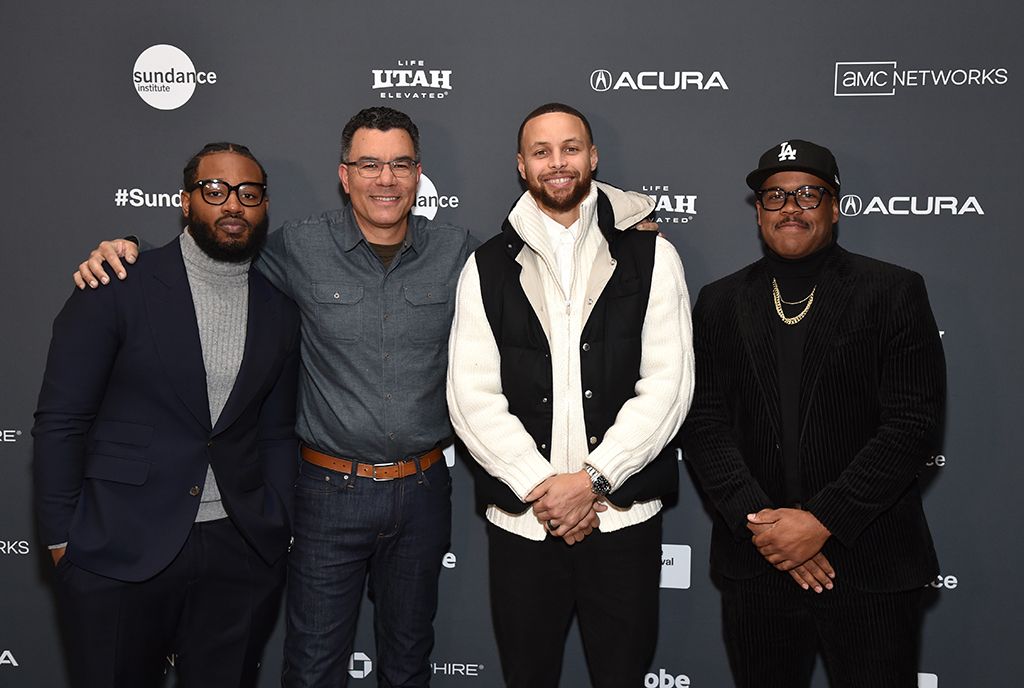 (From l.): Producer Ryan Coogler, director/producer Peter Nicks, Stephen Curry and producer Erick Peyton at the Sundance Film Festival premiere of Apple TV Plus and A24&rsquo;s Stephen Curry: Underrated in Park City, Utah.