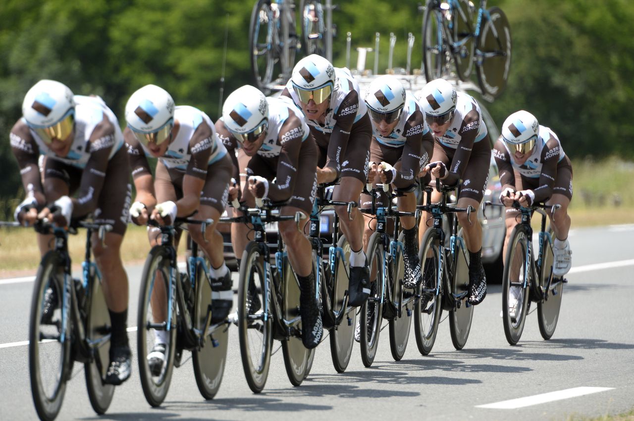The Ag2r-La Mondiale train working for leader Romain Bardet