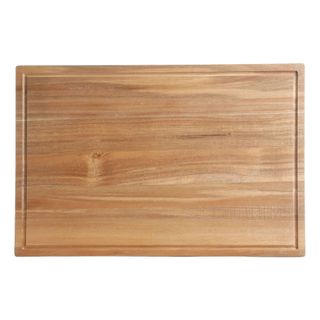 Wooden rectangular chopping board made from Acacia wood with groove around the edge