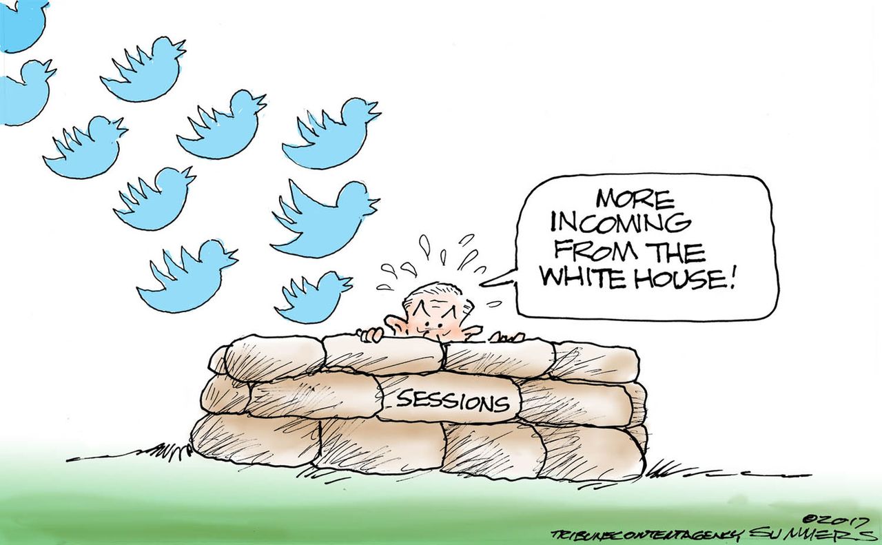 Political cartoon U.S. Trump Sessions tweets