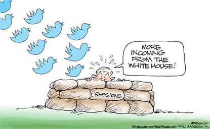 Political cartoon U.S. Trump Sessions tweets