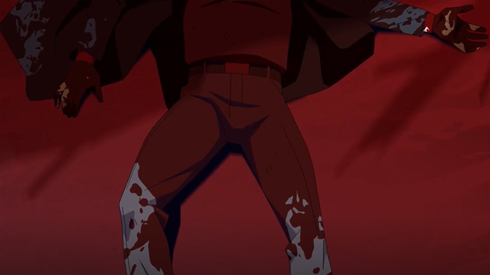 Una captura de pantalla del cuerpo ensangrentado de Angstrom Levy en el suelo en el final de la temporada 2 de Invincible