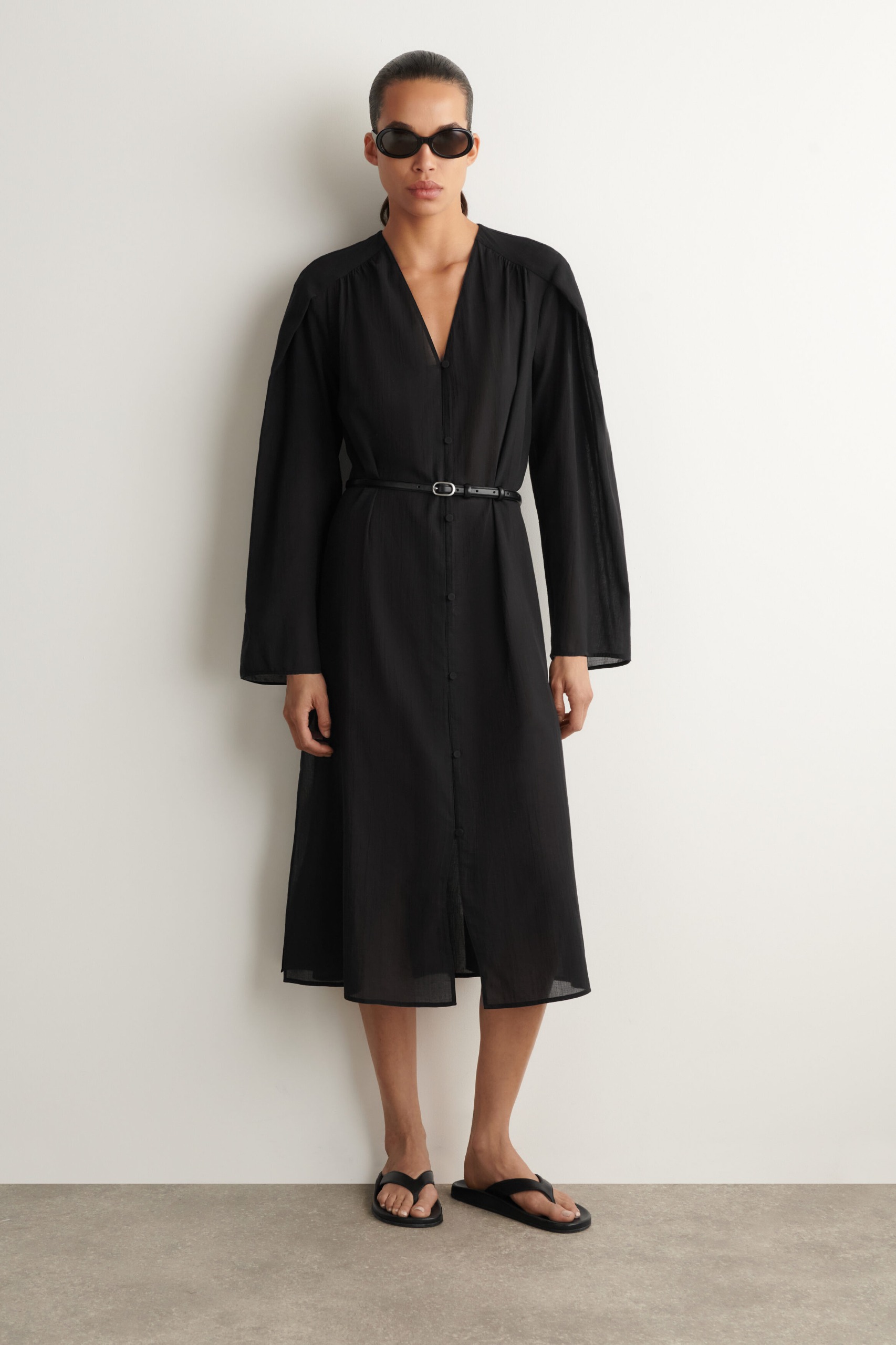 Gathered Lightweight Cotton Midi Dress