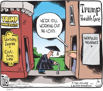 Political Cartoon U.S Trump University health care GOP Obamacare