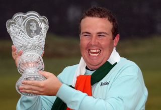 Shane Lowry celebrates with the trophy after winning the 2009 Irish Open